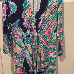 Lilly Pulitzer Navy Multicolor Printed V-Neck Dress